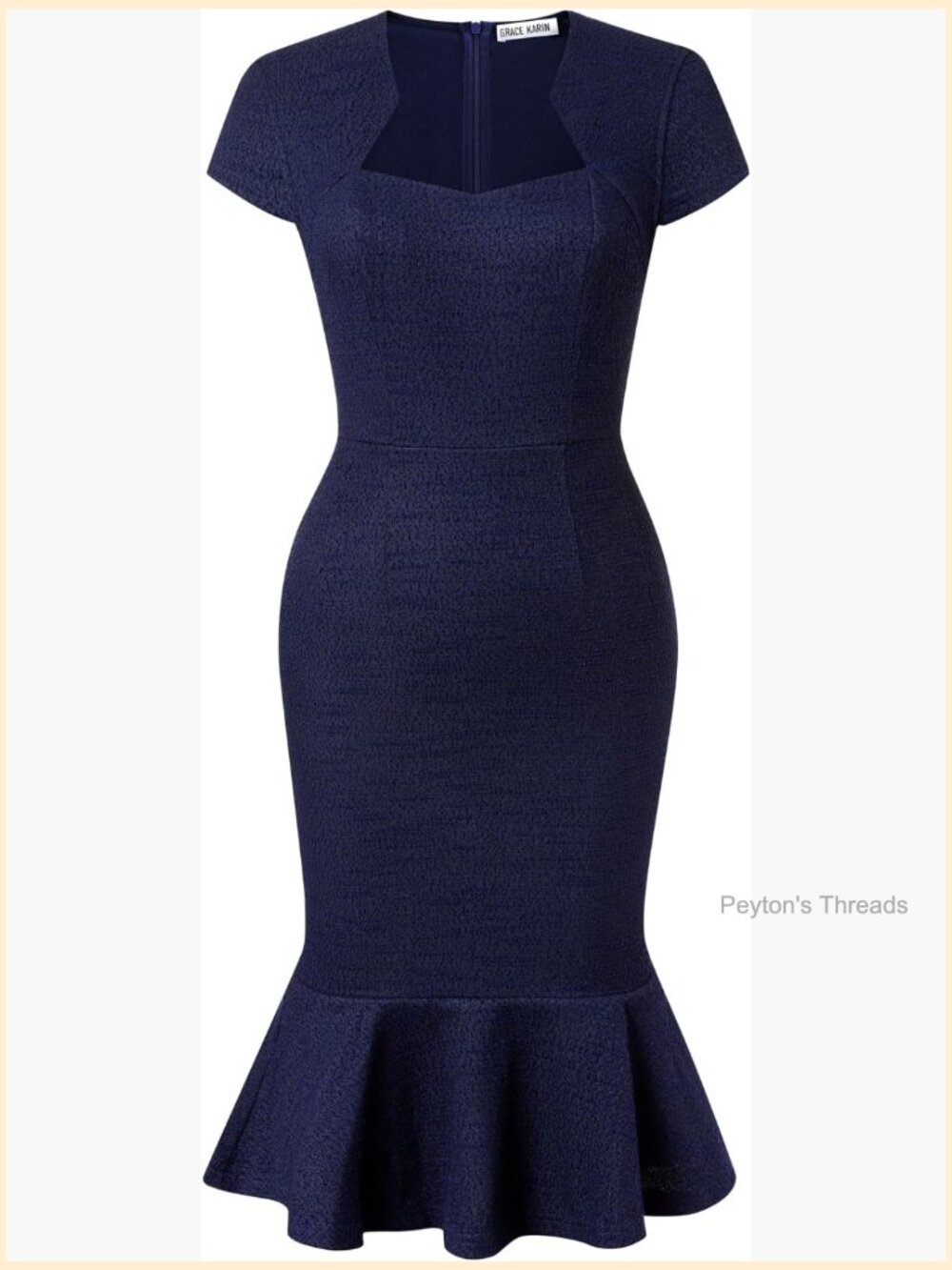 Cap Sleeve Fishtail Tweed Bodycon Midi Dress Cocktail Party